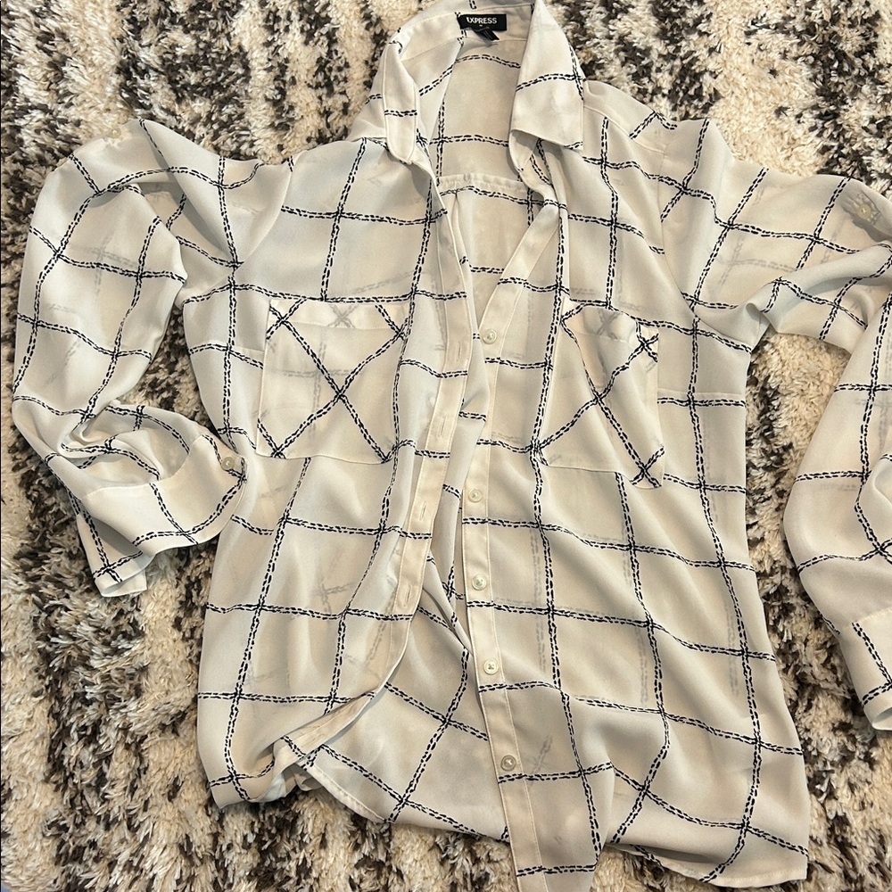 Express White and Black Grid Pattern Shirt